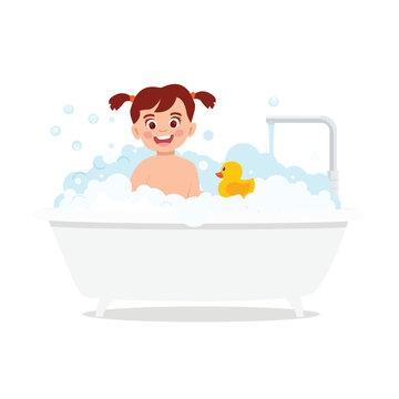 recommend clip art: Little cute kid take a bath in the bathtub