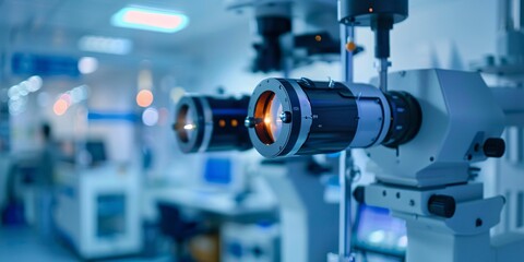 Cutting-edge ophthalmic laser technology used for correcting nearsightedness in an advanced eye clinic.