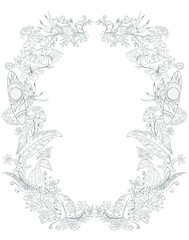 Floral frame on a white background, holiday invitation in minimalist style