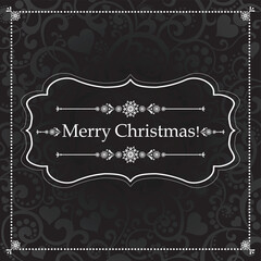 Vintage Christmas and New Year frame. Celebration black background with snowflake and place for your text. Vector Illustration 