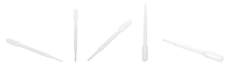 Pipettes isolated on white, set. Medical equipment