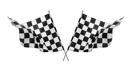 Two checkered finish flags isolated on white