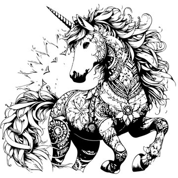 Realistic Unicorn Horse Adult Coloring Page Mandala Horse Coloring Page Zentangle Horse Coloring Page