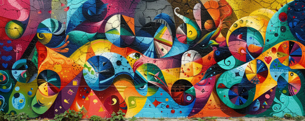 A vibrant street art mural, its bold colors and powerful message transforming an urban wall into a work of art, reflecting contemporary social and cultural issues, using art to make a statement.