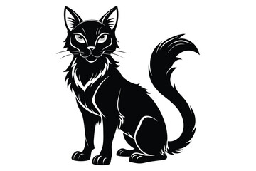 Black and White Cat Vector Silhouette.
