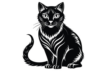 Black and White Cat Vector Silhouette.