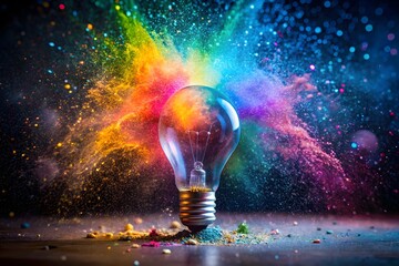 Light Bulb Exploding With Vibrant Colors.