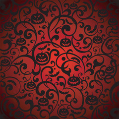 Halloween greeting background. Good for textile fabric design, wrapping paper, website wallpapers, textile, wallpaper and apparel. Celebration background with bats, pumpkin. Vector illustration