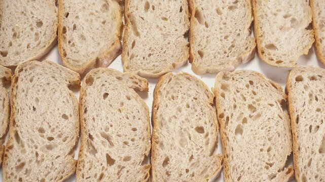 slices of fresh crust cutted rye bread, top view