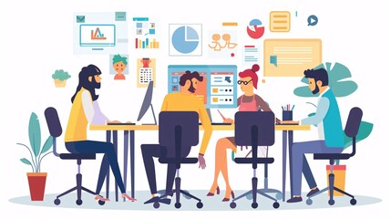 Creative business people working on a project in the office: Portraying creative individuals engaged in a business project within an office environment.