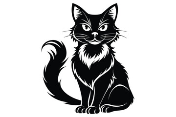 Black and White Cat Vector Silhouette.