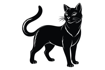 Black and White Cat Vector Silhouette.