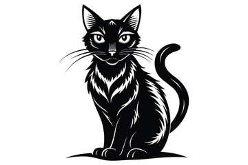 Black and White Cat Vector Silhouette.