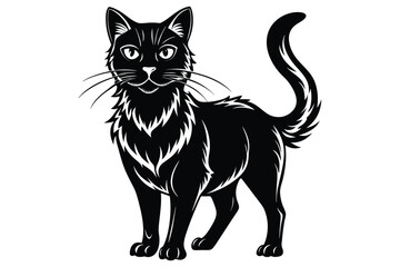 Black and White Cat Vector Silhouette.