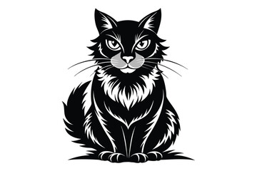 Black and White Cat Vector Silhouette.
