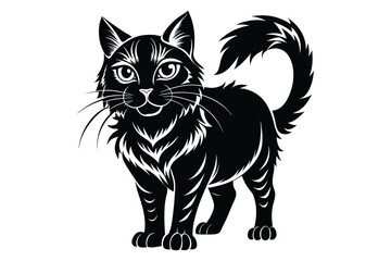 Black and White Cat Vector Silhouette.