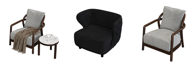 armchair isolate on a transparent background, interior furniture, 3D illustration, cg render
