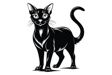 Black and White Cat Vector Silhouette.