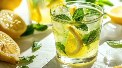 Fototapeta premium Refreshing Summer Lemonade with Lemon and Mint
