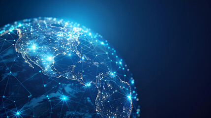 Digital world globe centered on North America, concept of North America global network and connectivity, data transfer and cyber technology, information exchange and telecommunication