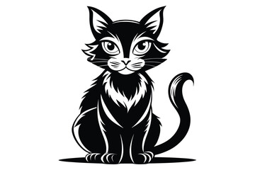 Black and White Cat Vector Silhouette.