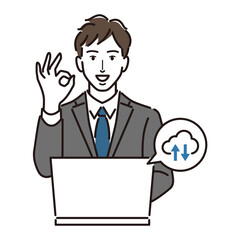 クラウドサービスに満足しているビジネスマン