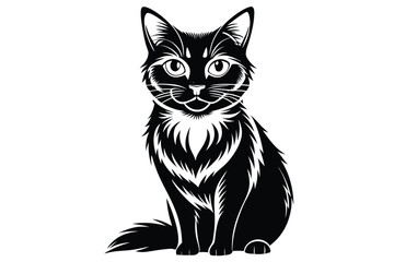 Black and White Cat Vector Silhouette.