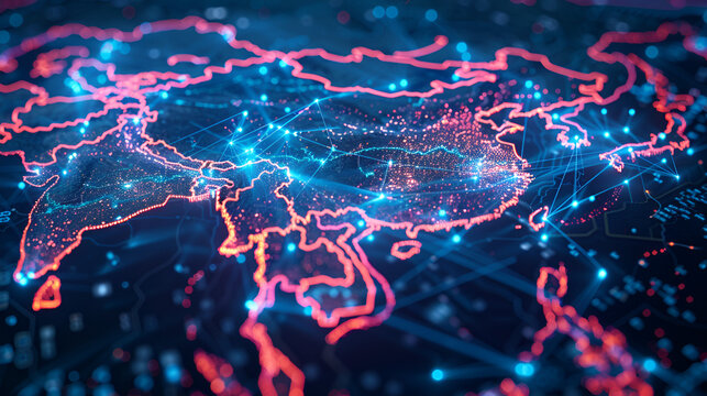Digital map of China, concept of South East Asia network and connectivity, data transfer and cyber technology, business and information exchange and telecommunication