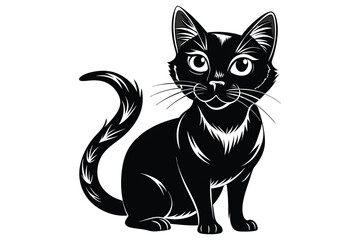 Black and White Cat Vector Silhouette.