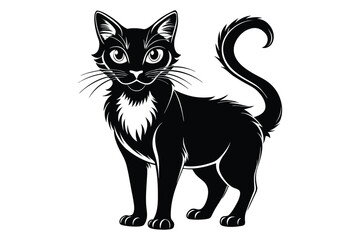 Black and White Cat Vector Silhouette.