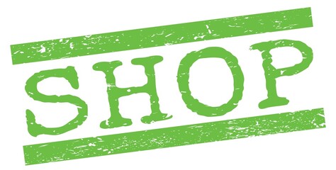 SHOP text on green lines stamp sign.
