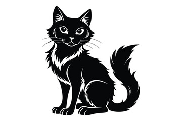 Black and White Cat Vector Silhouette.