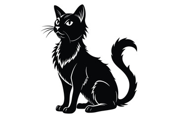 Black and White Cat Vector Silhouette.