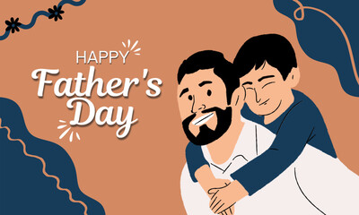 Happy Father's Day with dad and children silhouettes. Vector greeting card with a nice message of Father's Day.