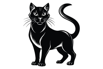 Black and White Cat Vector Silhouette.