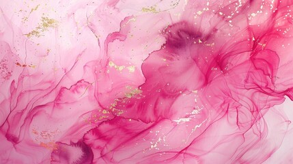 Fototapeta premium Pink watercolor wall art painting, marble in pink and gold style, star art, sparklecore, mythological imagery, pink art background