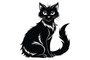 Black and White Cat Vector Silhouette.