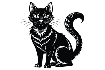 Black and White Cat Vector Silhouette.