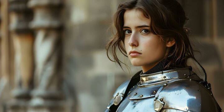 Joan of Arc Young Woman in Knight Plate Armor. Concept Historical Reenactment, Warrior Woman, Medieval Fashion, Armor and Swords, Strong Female Character