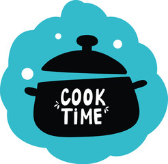 Cooking food lettering Cook Time. Kitchen badge logo, baking food typography and cook label vector