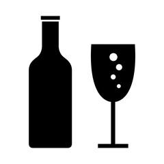 Wine bottle and wine glass icon with simple and modern design 
