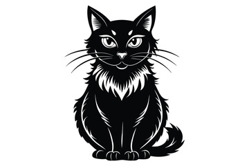 Black and White Cat Vector Silhouette.