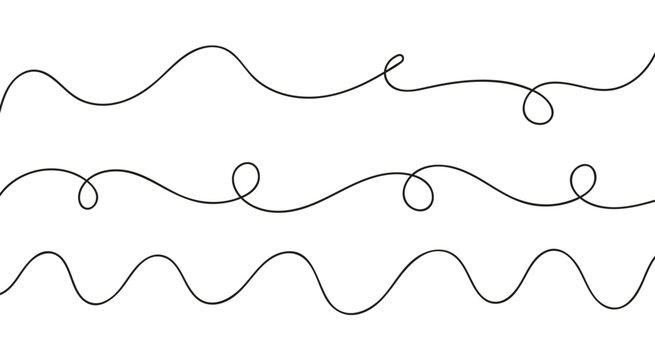 Set of 3 wavy lines pattern with curvy abstract squiggles in a psychedelic wiggle design