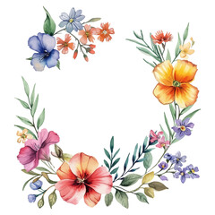Watercolor natural spring wreath on white background