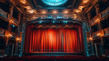 Majestic Art Deco Theater Showcasing its Timeless Charm and Historical Elegance A captivating image of an ornate historically significant theater interior with an art deco architectural design