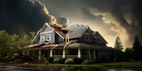 Home Insurance Coverage for Tornado and Thunderstorm Damage. Concept Natural Disasters, Home Insurance, Tornado Coverage, Thunderstorm Damage, Insurance Claims