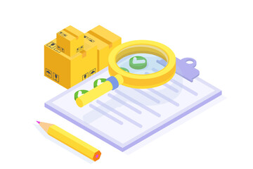 Inventory control system, check inventories before shipping concept.Isometric Vector illustration.