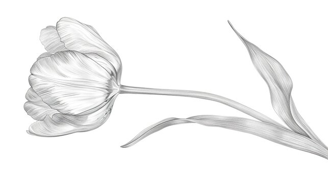 Pencil sketch of tulip flower isolated on white background