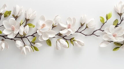 Obraz premium Beautiful blooming white magnolia flowers, spring background. White spring flowers on a branch, background with space for copy, text and advertising