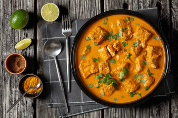 indian spiced fish curry, salmon masala, top view